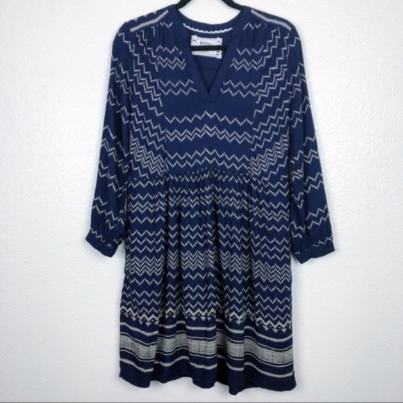 Anthro Holding Horses Navy Chevron l/s Dress - Picture 2 of 7